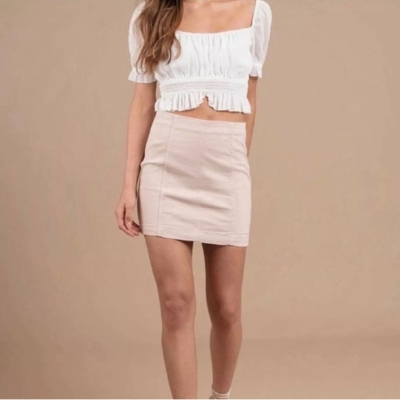 Free People Modern Femme Bodycon Denim Mini Skirt in Blush Pink - Picture 3 of 10